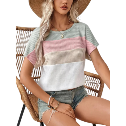 T-shirt | Colour Block & Dropped Shoulder Seam | Summery Crop Model