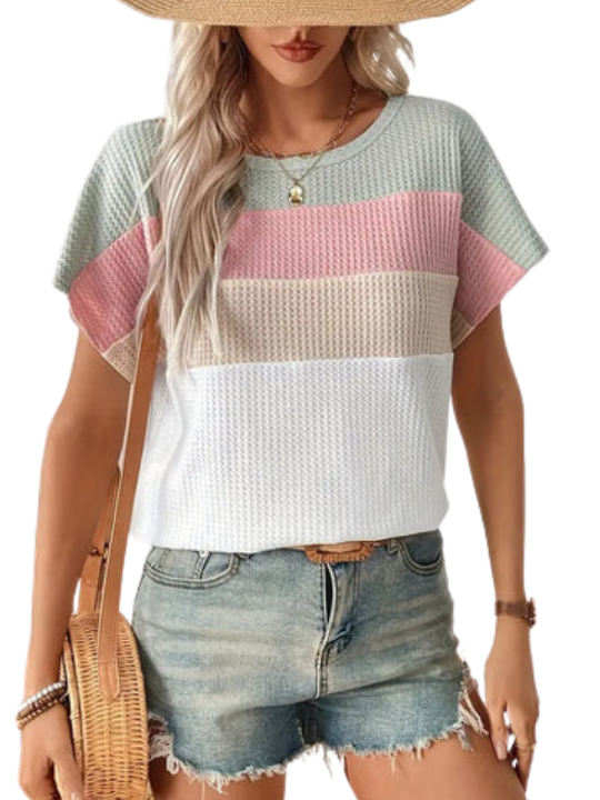 T-shirt | Colour Block & Dropped Shoulder Seam | Summery Crop Model